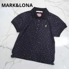MARK&LONA　黒　星柄ポロシャツ　ゴルフウェア胸元ゴールド　スカルロゴ刺繍のサムネイル