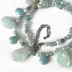 美品✨天然アクアマリン 本真珠 アベンチュリン ネックレス シルバー925