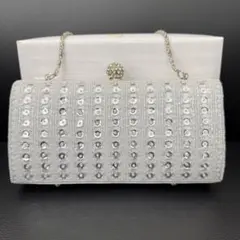 ♣︎ビーズ スパンコール パーティーバッグ シルバー 箱付き