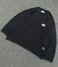 メッシュニット ブラック ポケット付き サークルワッペン M