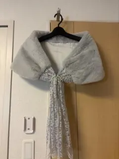 ファーショール　ショール　結婚式　グレー　フェイクファー