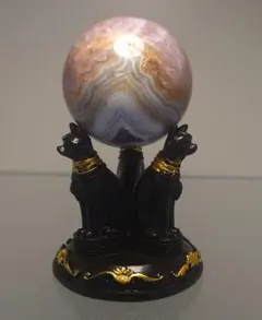 メキシカンクレージーレースアゲートアメジスト　猫の台座つき