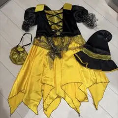 仮装　魔女コスチューム 黒と黄色 帽子付き　子供用　140 ハロウィン