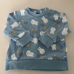 水色 ウサギと花プリント トレーナー