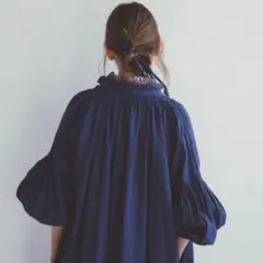 美品▲//ネストローブ nest Robe //リネンノーカラーダブルコート nest Robe / ネストローブ ダブルブレスト リネン ノーカラーコート