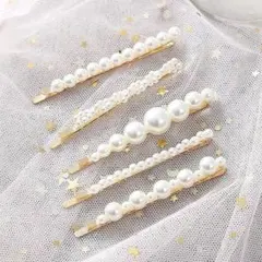パール装飾ヘアピンセット 5本