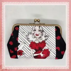 ハンドメイド　がま口ポーチ　ロラライハリス　レッドレディ