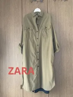 ZARA オリーブ色 シャツワンピース コットン混合