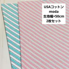 USAコットン　moda　2枚セット　生地　布　レジメンタルストライプ柄