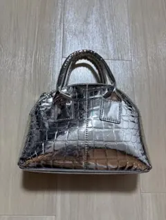 クロコ型押し シルバー ハンドバッグ