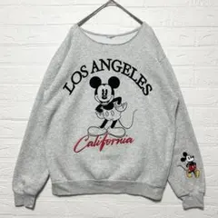 ミッキーマウス　スウェット　トレーナー　プリント　刺繍　グレー　【F】