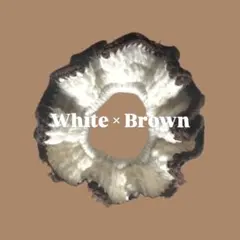 ハンドメイド シュシュ 編み物 ホワイト ブラウン 白 フリルシュシュ