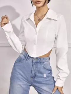 SHEIN EZwear フレアヘム クロップ シャツ sheinのサムネイル