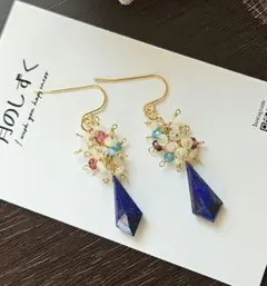 ラピスラズリファンシーカット&エチオピアオパールピアス・一点物