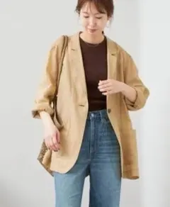 ❤︎美品❤︎スピック&スパン リネンストレッチ テーラードジャケット 紺 S Spick and Span]リネンストレッチ テーラードジャケット◇[品番