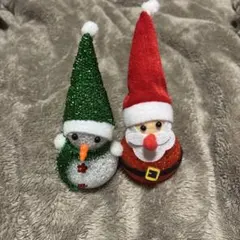 LEDライト付きサンタと雪だるまの置物