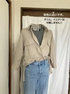 GLOBAL WORK ゆったりB98 リネン長袖シャツ　Fサイズのサムネイル