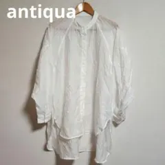 antiqua バンドカラーシャツ ホワイト ストライプ 長袖のサムネイル