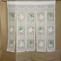 のれん　レース　エンゼルフィッシュ　貝殻　海　透かし　昭和レトロ　涼しげのサムネイル