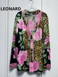 LEONARD レオナール　カーディガン　レオパード　花　シルク