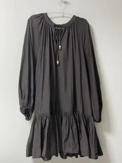 ティアードワンピース レースアップ　ボイルティアードワンピース　ブラック