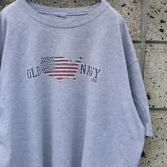 00's OLD NAVY アメリカン柄 灰杢 ゆったり幅サイズ 古着 Tシャツ
