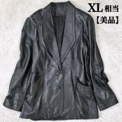 美品 ヴィンテージ 日本製 花柄エンボス レザージャケット ブラック XL相当