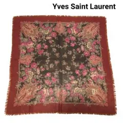 Yves Saint Laurent ストール 大判 ヴィンテージ フリンジ 花