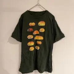 猫イラストプリント 半袖Tシャツ ダークグリーン