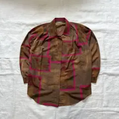 90s vintage 総柄シャツ 比翼仕立て 金ボタン レトロ モード 下北沢