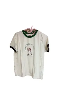 犬プリント リンガーTシャツ 半袖