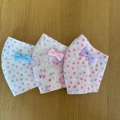 ハンドメイドマスク幼児〜低学年　リボン付き３枚セット　ハート