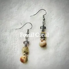 天然石フォシルコーラルカービング＆ピンクストーンピアス - メルカリ
