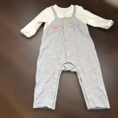 【ミキハウス】動物刺繍付きグレーロンパース95cm未満