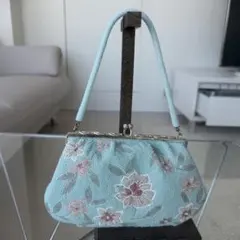 【美品】ビーズ刺繍 花柄 がま口　レトロ　総ビーズ花柄 和装用　クラッチバッグ