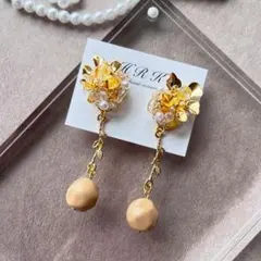 ❁31 イエローベージュの和風ピアス/イヤリング　夏　浴衣　着物　ビジュー