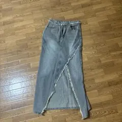 フリンジ加工 デニム ロングスカート