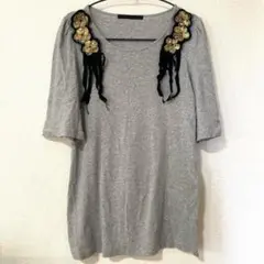グリーンレーベルリラクシング Tシャツ 大きめ ゆったり 刺繍 レース グレーのサムネイル