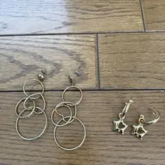 ピアス　３連　ハート　円　星　スター　ゴールド系　金色　2点セット　送料込　匿名