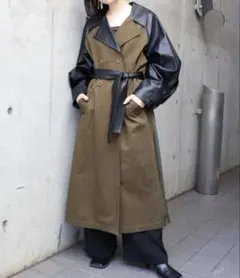 MURUA マテリアルミックストレンチコート カーキ