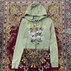 y2k 現行 エドハーディー クロップド ジップパーカー フーディ ハート