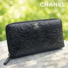 CHANEL ❤️ カメリア ラウンドファスナー長財布 黒　ココマーク