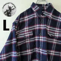 US古着 フランネルシャツ JACHS ネイビー レッド L