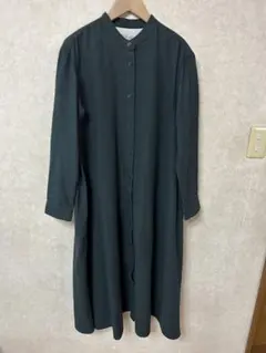 無印良品両面起毛フランネル スタンドカラー長袖ダークグリーン美品L