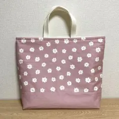 <残りわずか>大きめレッスンバッグ お花×くすみピンク ハンドメイド