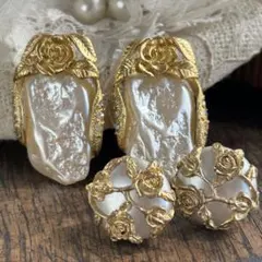 Vintage パールと薔薇のクラシカルイヤリング