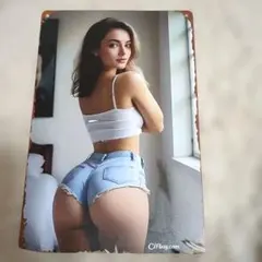 熊*ん様 美女 ブリキ看板 アメリカン インテリア 壁掛け セクシーガール ヒッ