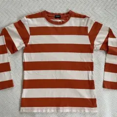 OLD UNIQLO 長袖カットソー ボーダー柄 オレンジ×ホワイト Sサイズのサムネイル