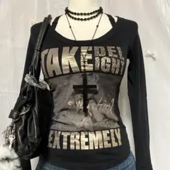 平成ギャル y2k グランジ マクブリング ダークコケット ラメプリントロンt