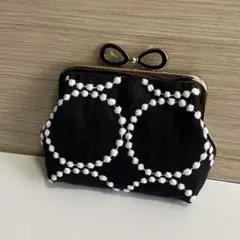 ミナペルホネン　がま口ポーチ　ハンドメイド　タンバリン　ネイビー